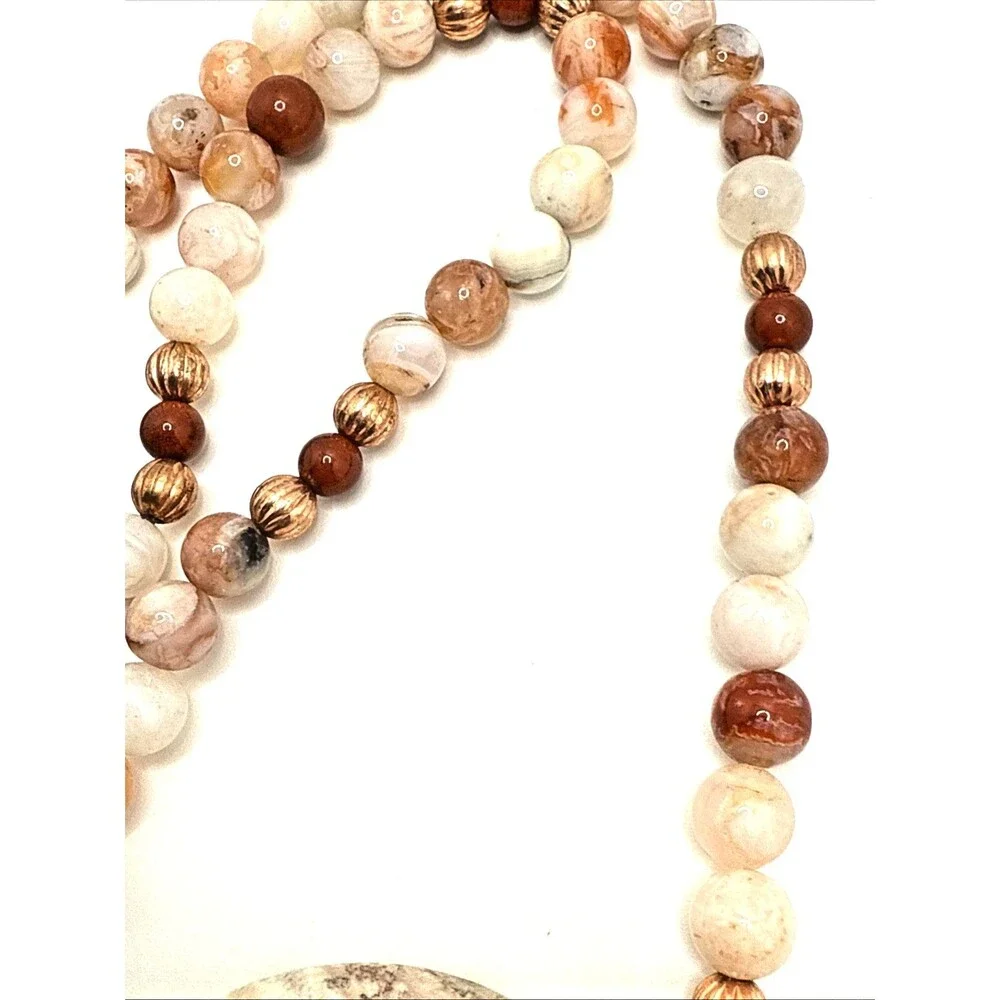 Artisan Pink Rosetta Jasper Necklace Beaded Moss Agate Stone Pendant Boho 23